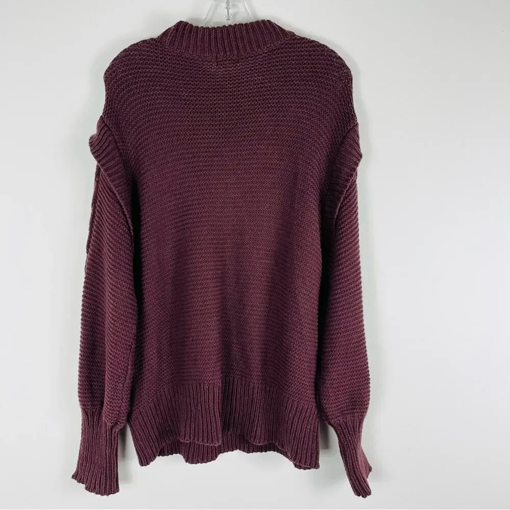 NEW ANA purple plum cable knit ribbed balloon sleeve sweater medium